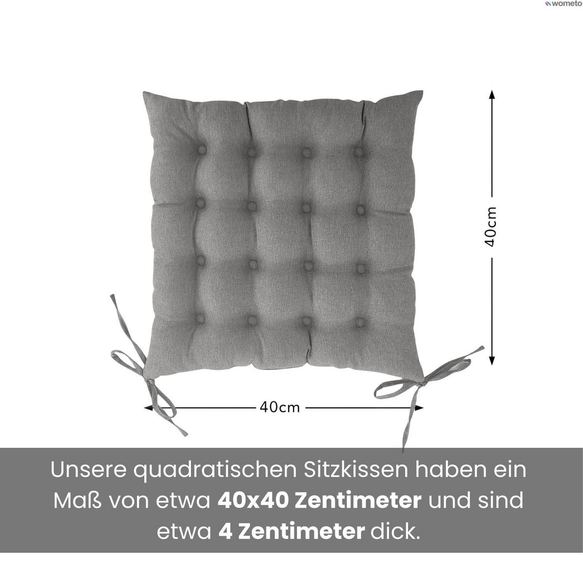 SITZKISSEN 16-Punkt grau 40/40 cm mit Steppung und Halte-Bändern - Grau, Textil (40/40/4cm) - wometo