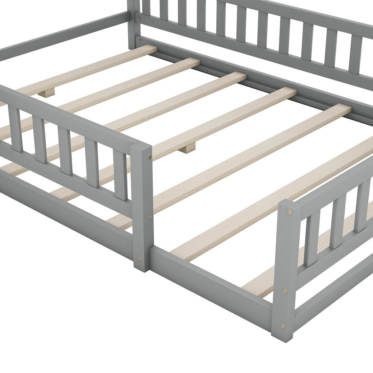 HAUSBETT 140/200 cm grau mit Geländer und Nachttisch - Grau, Holz (140/200cm) - OKWISH