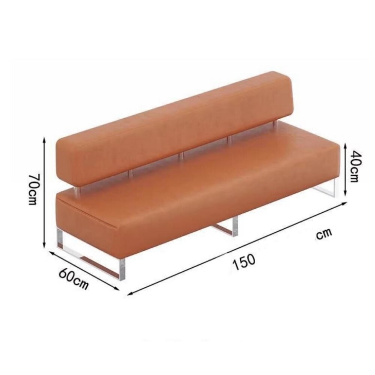 LÄSSIGES Sofa – Metallbeine, Lederbezug, Schaumstoffkern - Braun, Metall (60/70/150cm)