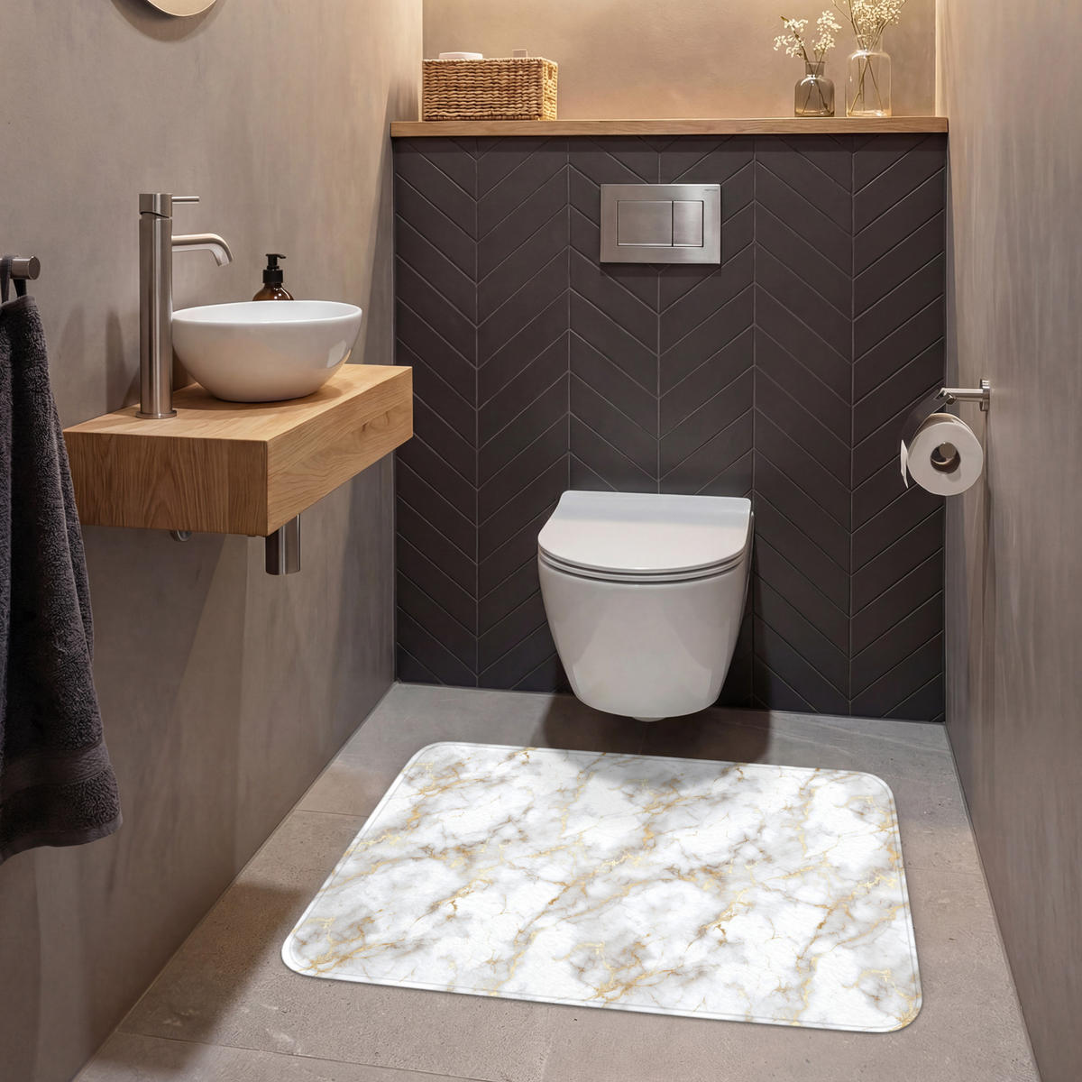 WC PŘEDLOŽKA Zlaté žilky - Mramor - Bílý 90x60 cm - bílá, textil/plast (90/1cm) - OnlyWow
