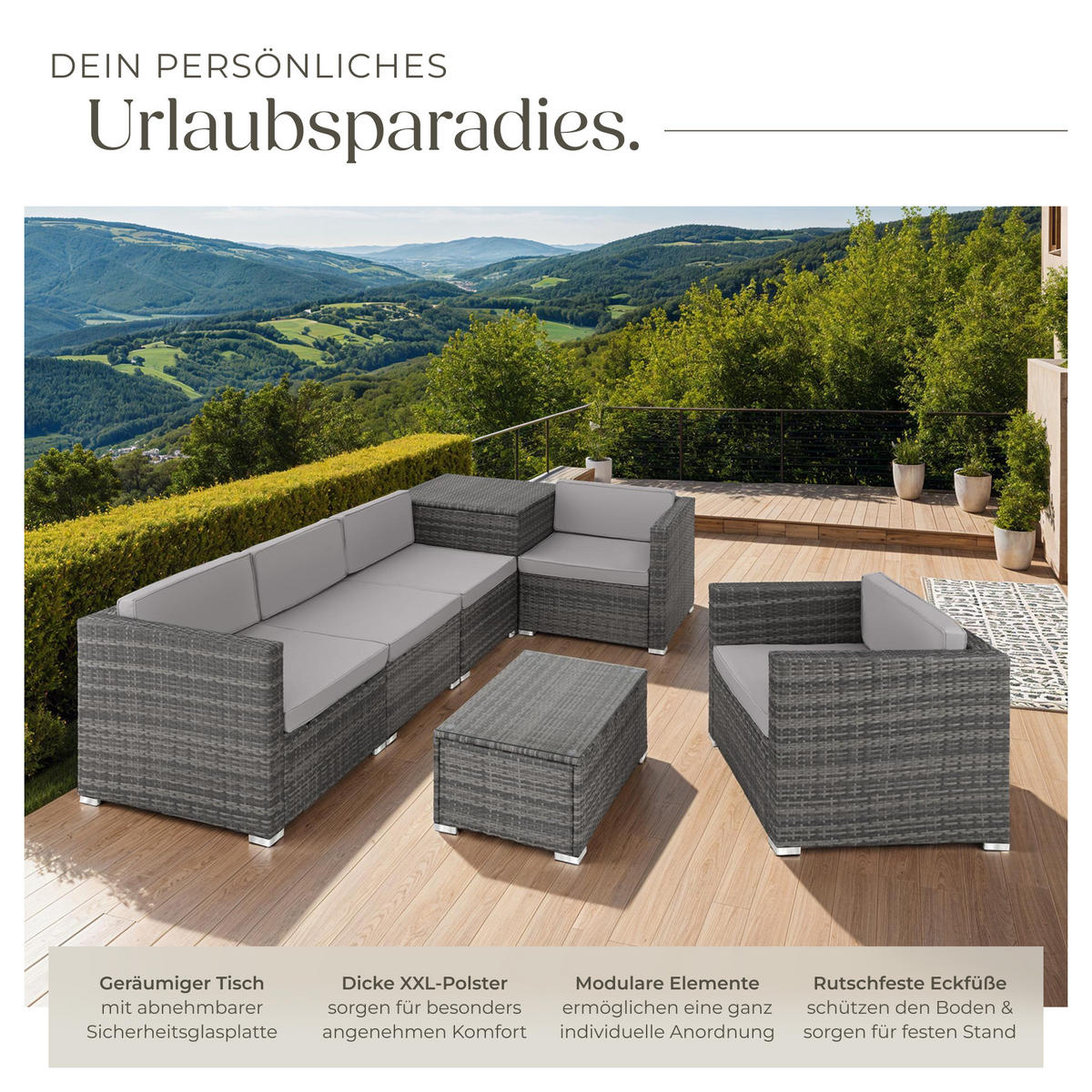 RATTANLOUNGE Pisa,inklusive großer Aufbewahrungsbox,grau - Grau, Kunststoff - tectake