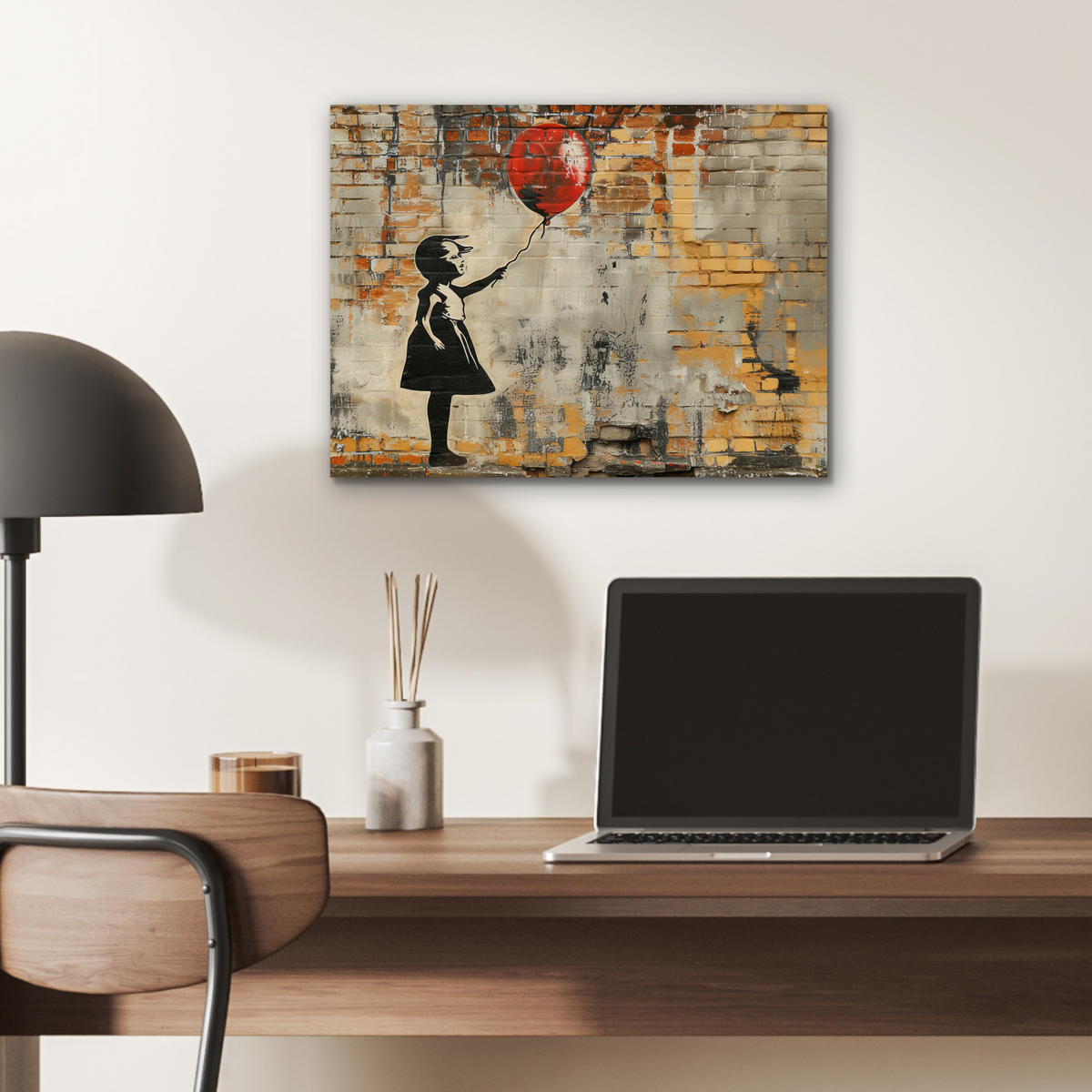 KOVOVÝ OBRAZ Graffiti - Banksy - Dievča - Street art 40x30 cm - piesková, kov (40/30cm) - MuchoWow