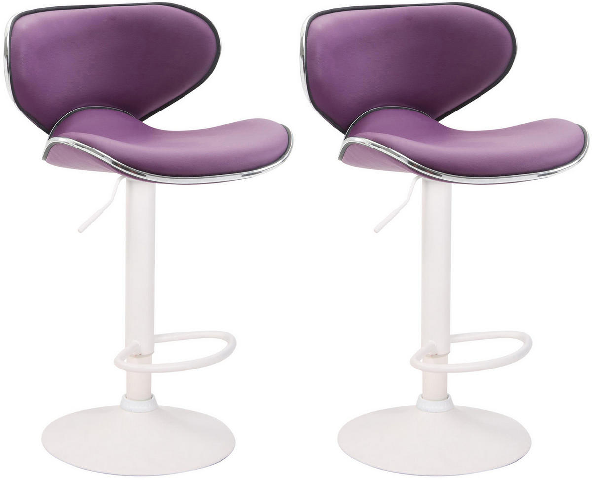 BARHOCKER 2er Set Las-Mallorcas Kunstleder weiß lila - Lila/Weiß, Kunststoff/Metall (46/108/49cm) - TPFLiving