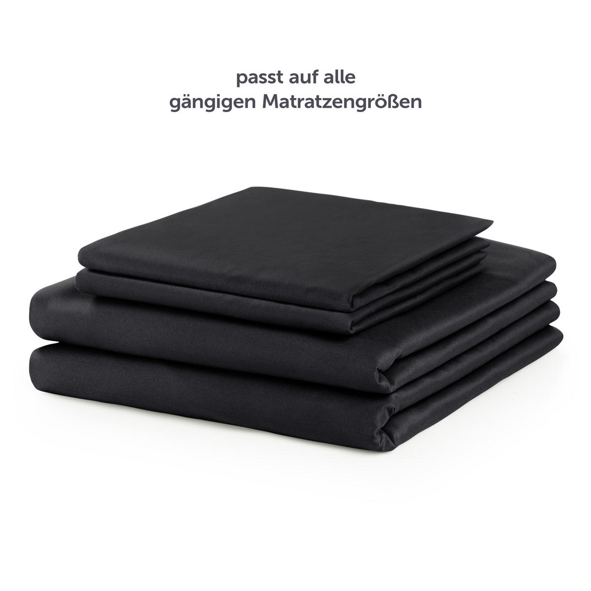 BETTLAKEN 3er Set - Spannbettlaken 180x200x30cm 2X Kissenbezug 50x80cm - Black - Schwarz, Textil (180/200cm)