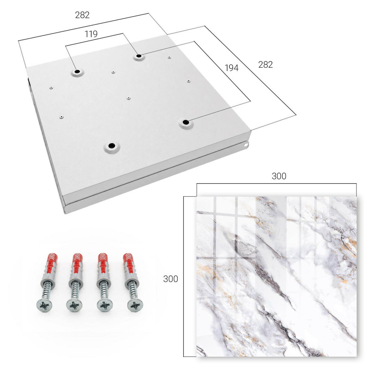 SCHLÜSSELBOX Weiß 30x30 cm – Türöffnung nach rechts - Marmor-Eleganz - Weiß, Metall (30/30/5cm) - TULUP