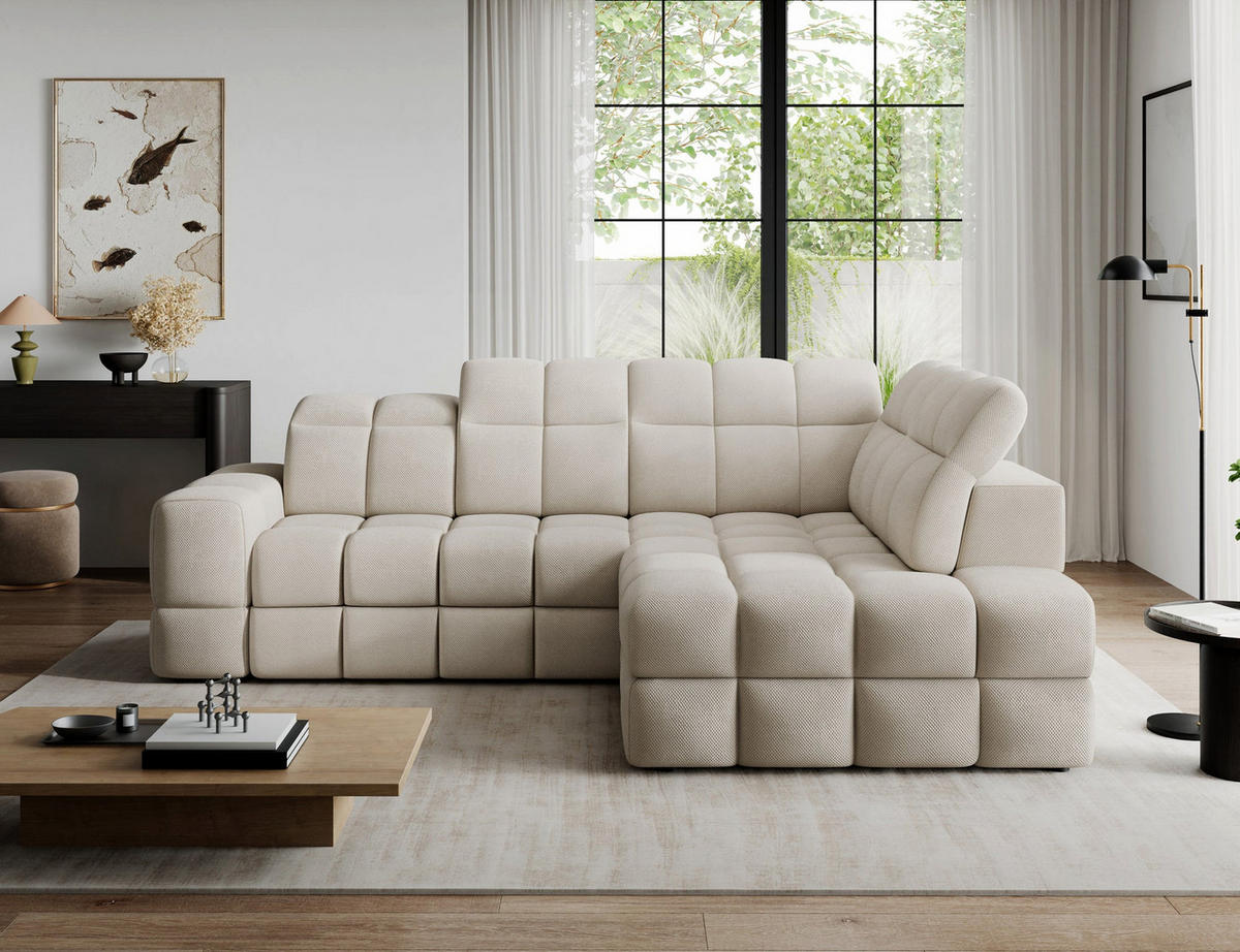 ECKSOFA Bronon mit Schlaffunktion und Bettkasten – Modernes Design, verstellbare Kopfstützen und verschiebbare Rückenlehnen - Beige, Kunststoff (296/109cm) - Wohnideebilder
