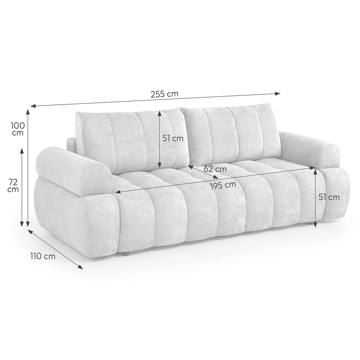 ROZKLÁDACÍ POHOVKA Mavi, 3místná s funkcí spaní, ložná plocha 195x145 cm, béžová - béžová, textil (255/100/110cm) - Beautysofa