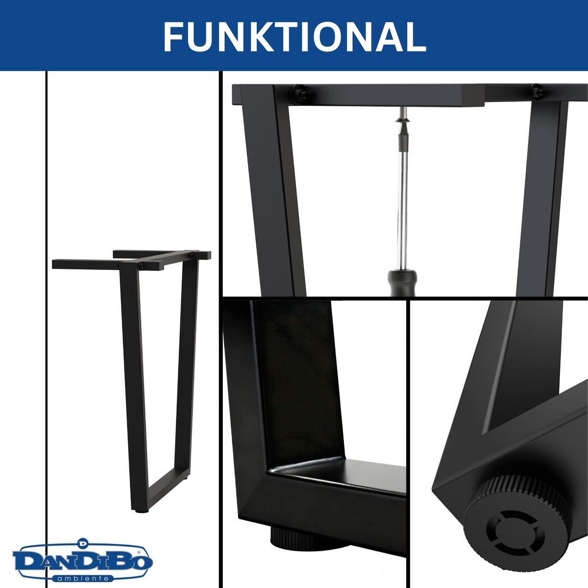 TISCHBEINE 2x Metall Schwarz 72 x 72 cm Tischgestell Höhenverstellbar - Schwarz, Metall (50/72/5cm) - DanDiBo