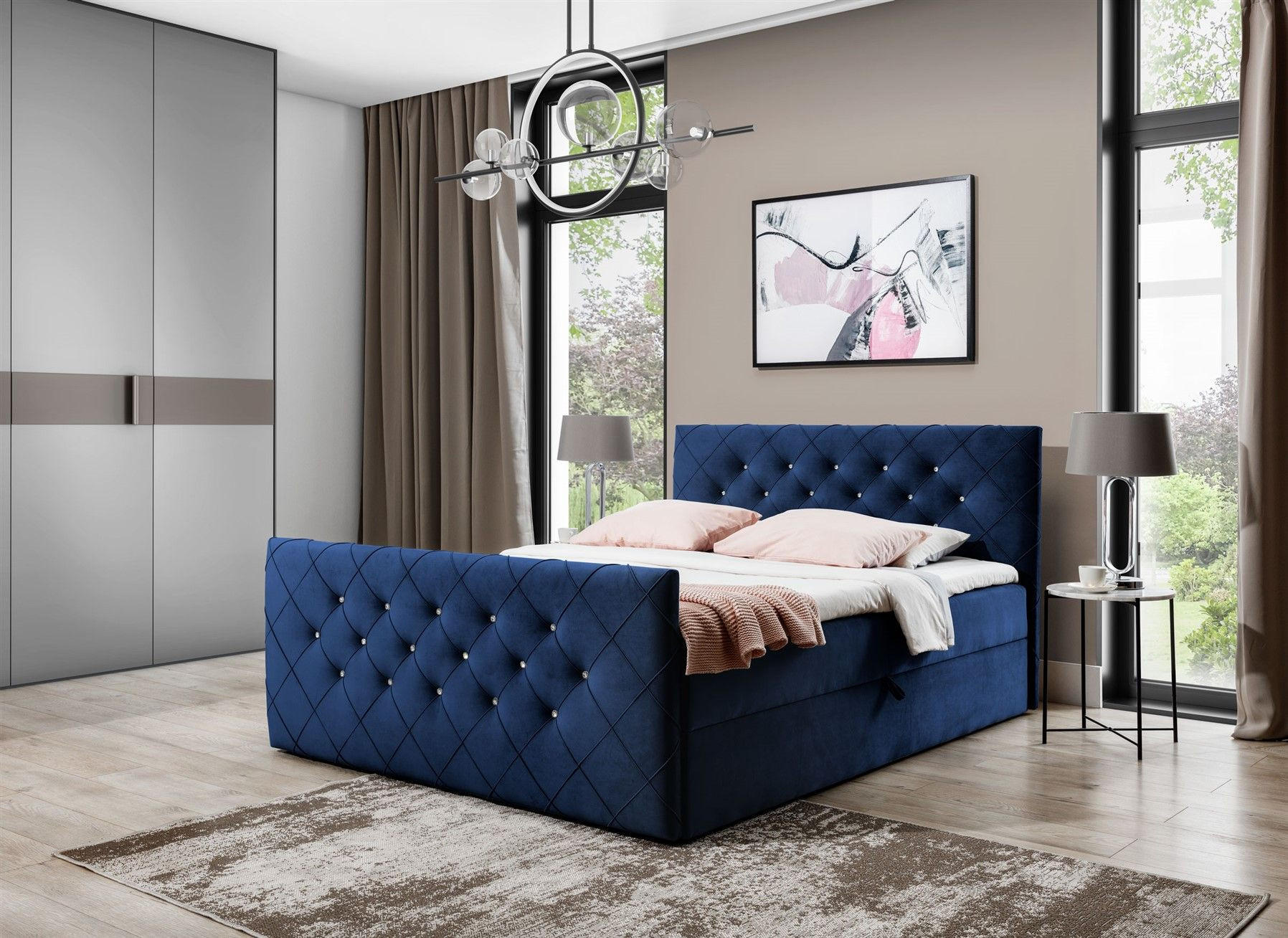 BOXBETT Eivor In Stoff überlänge - Dunkelblau, Holzwerkstoff/Textil (200/220cm) - Fun Möbel