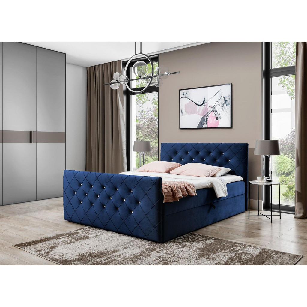 Thumbnail - Fun Möbel Boxbett, Dunkelblau, Textil, 140x200 cm, Schlafzimmer, Betten, Boxspringbetten