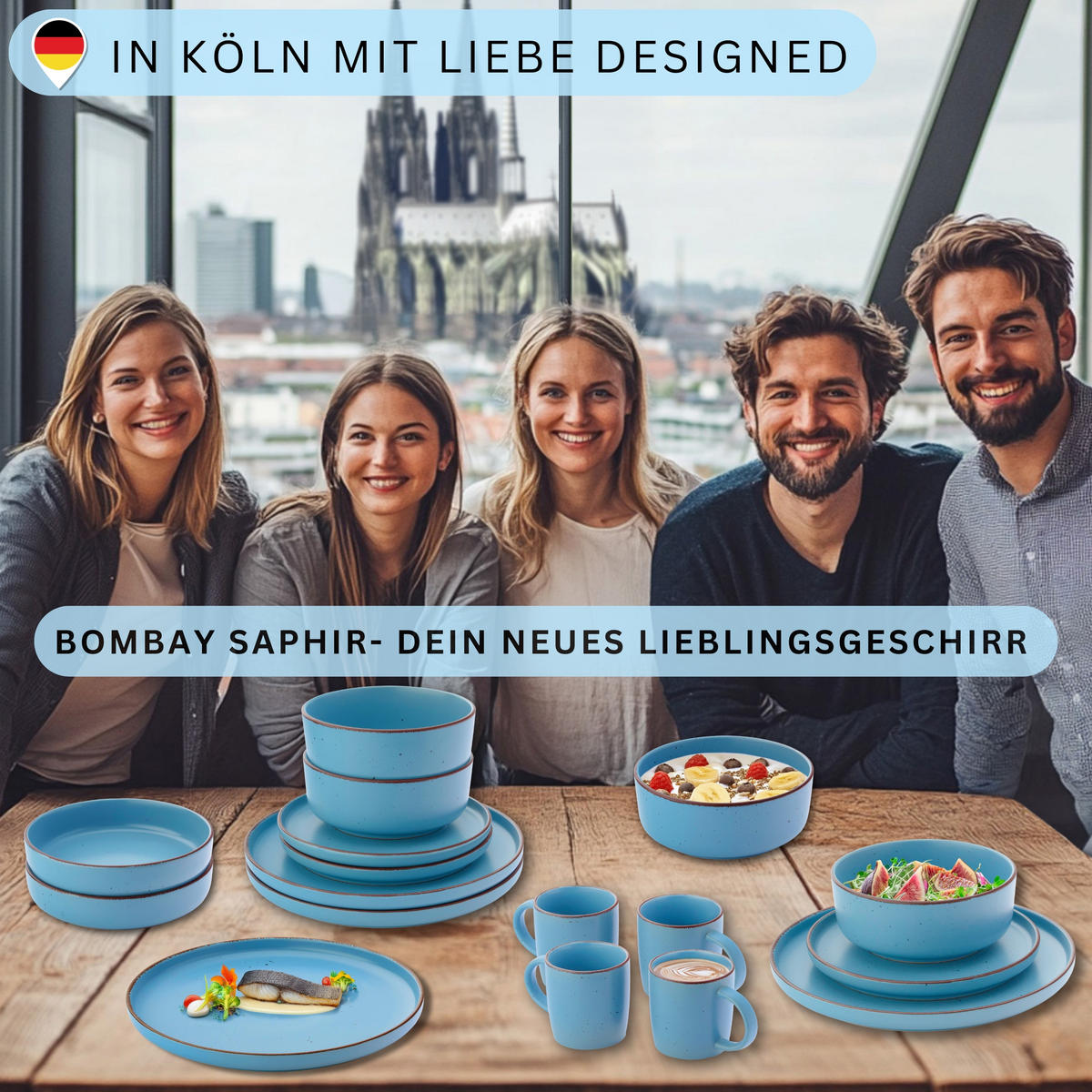 TAFELSERVICE BOMBAY SAPHIR - 36 teilig aus Steingut 12 Personen - Blau, Stein (50/30/80cm) - Sänger