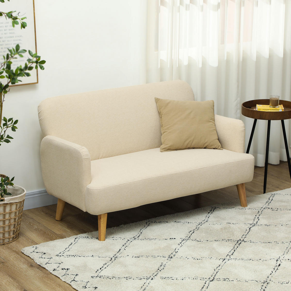 SOFA, 2 Sitzer , 130 x 74 x 79 cm, Cremeweiß - Weiß, Textil (130/79/74cm) - HOMCOM