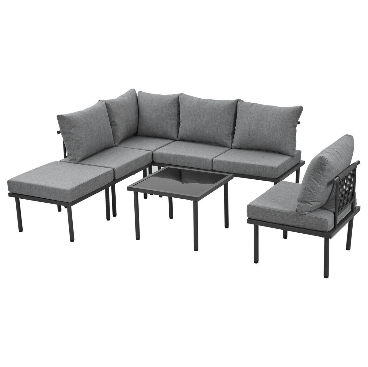 ZAHRADNÍ lounge set šedý z olefinu s pozinkovaným železem a skleněnou deskou - šedá, kov - OKWISH