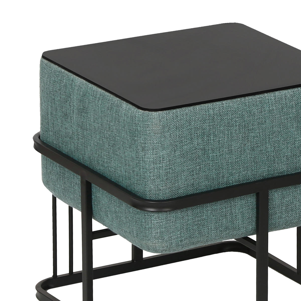 SADA STOLIČEK 2 KS Tas - černá/zelená barva, kov/kompozitní dřevo (38/38/38cm) - [en.casa]