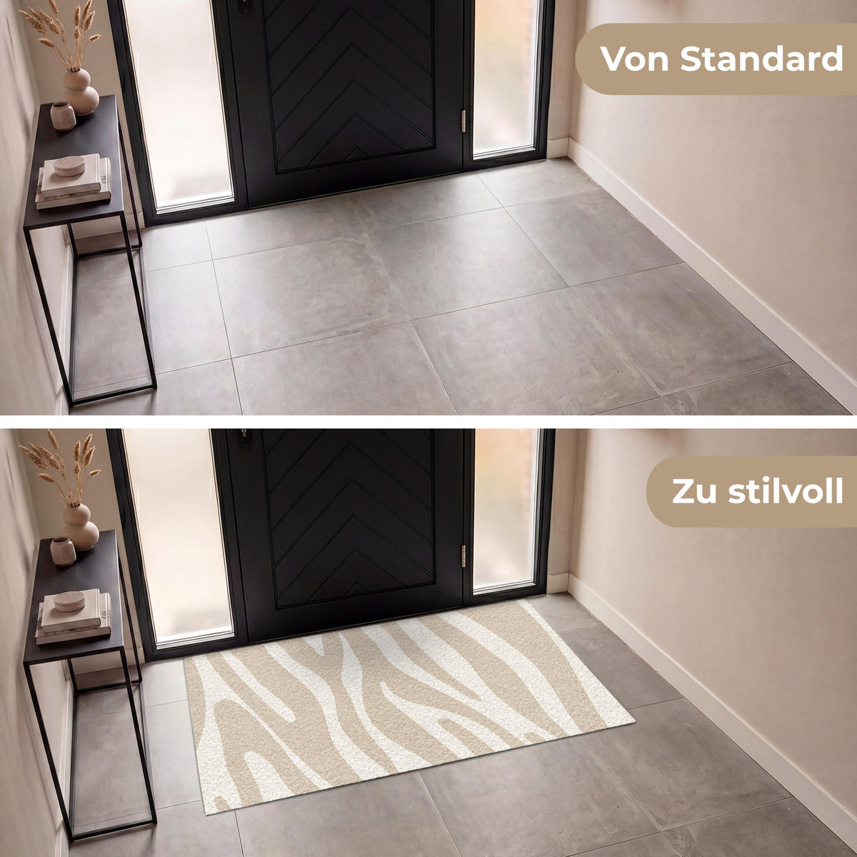 FUSSMATTE Zebramuster - Beige - Weiß - Tiermuster Schmutzfänger 150x90 cm - Beige, Kunststoff (150/90cm) - MuchoWow