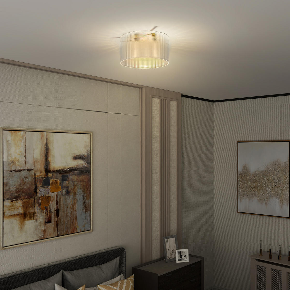 DECKENLAMPE, Runde Deckenleuchte mit E27 Fassung für Schlafzimmer - Transparent, Metall (32/32/16.5cm) - HOMCOM