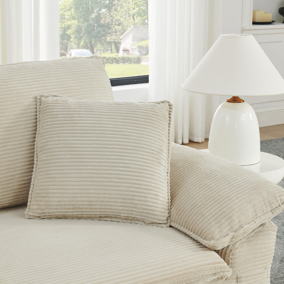 2-SITZER sofa 156/206/65 cm beige aus Stoff mit Fußstütze und Seitentaschen - Beige, Textil (206/65/156cm) - OKWISH