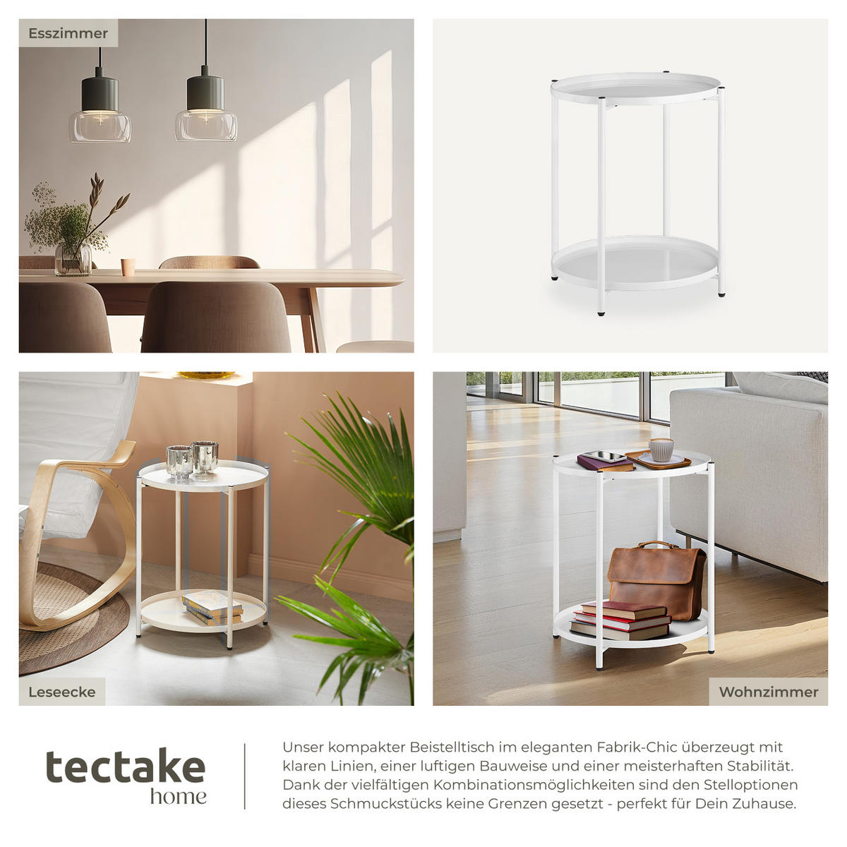 BEISTELLTISCH Oxford,45,5 x 45,5 x 53 cm,weiß - Weiß, Metall (45.5/45.5/53cm) - tectake