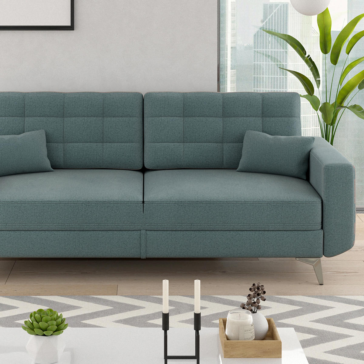 SOFA York Blau 230 cm - Dunkelblau, Holz (230/96/105cm) - VitaliSpa