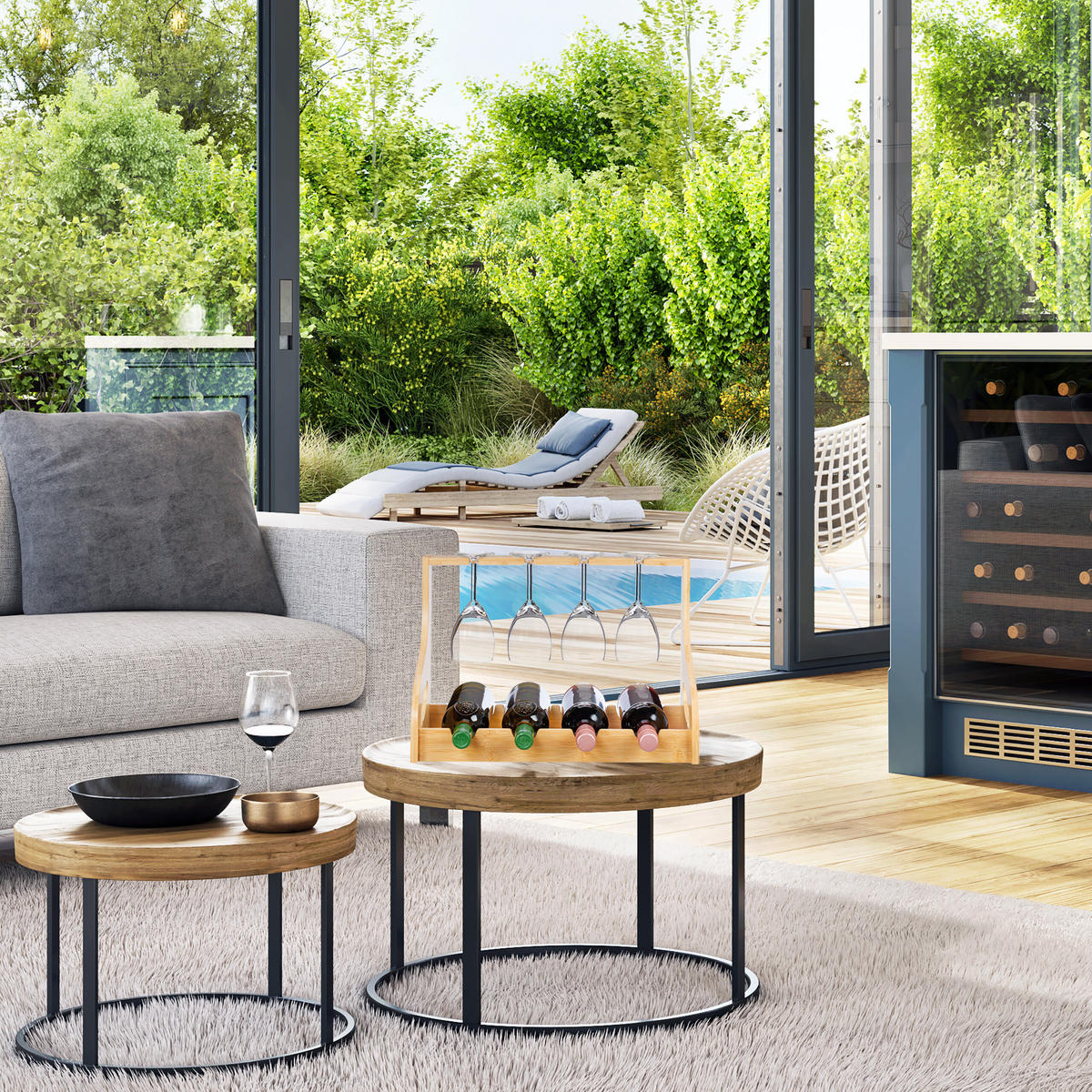 WEINREGAL - Hellbraun, Holz (44.5/30/23.5cm) - Relaxdays