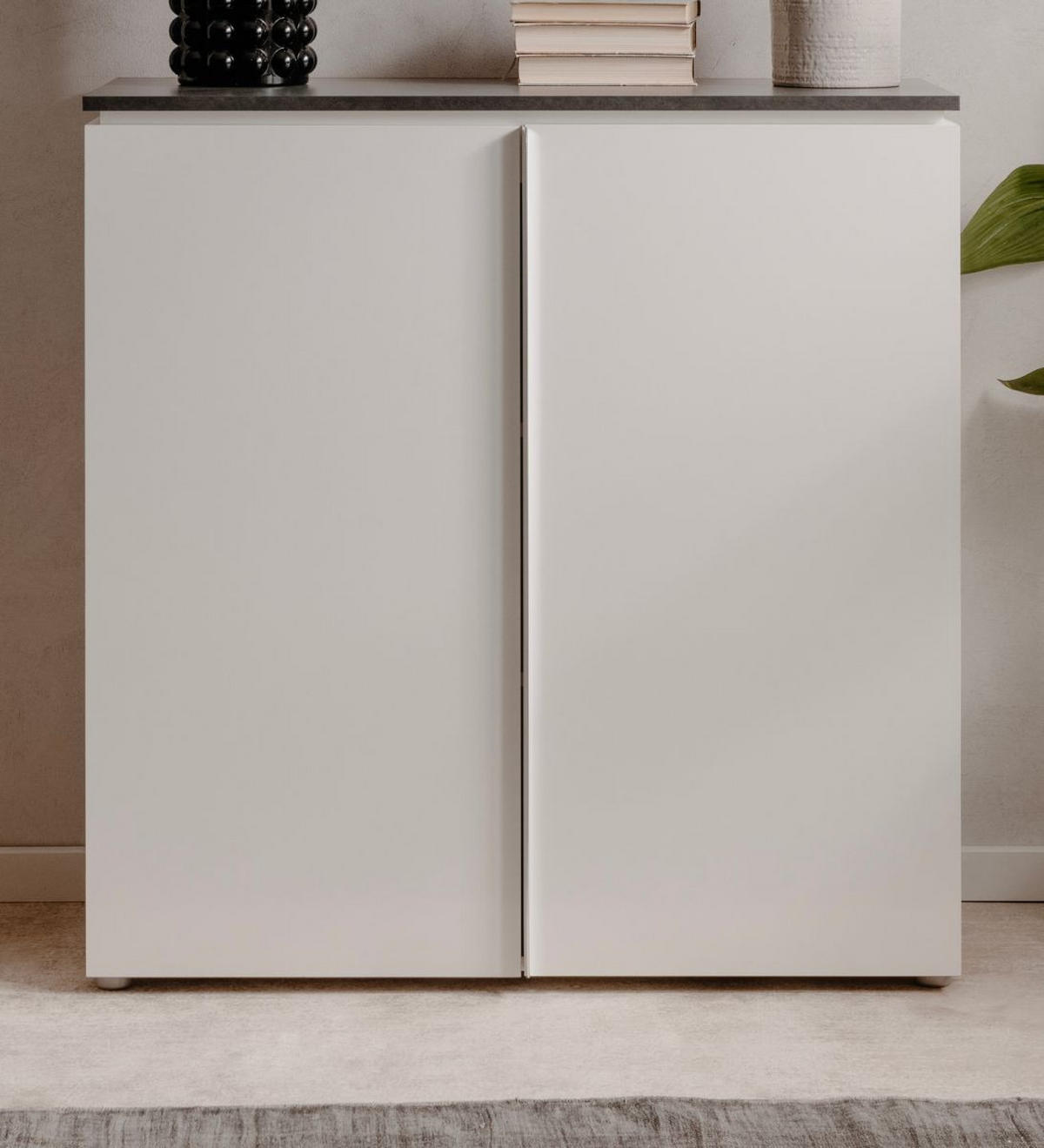 KOMMODE weiß Glanz, grau 89 cm, Sideboard 2-türig - Chromfarben/Silberfarben, Holzwerkstoff/Kunststoff (88.5/92/40cm) - Furn.Design