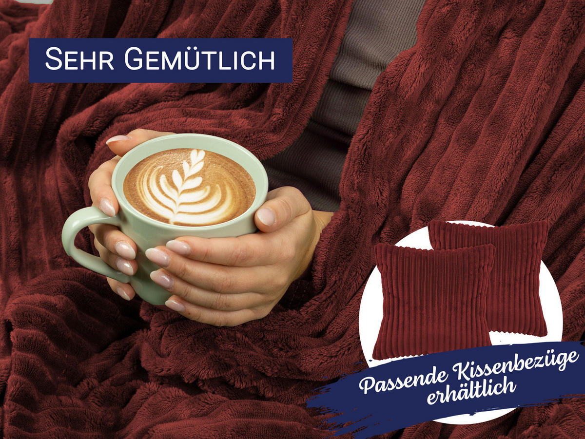 KUSCHELDECKE, 150x200 cm, 100% Polyester, Dunkelrot - Bordeaux, Textil (150/200cm) - Zollner