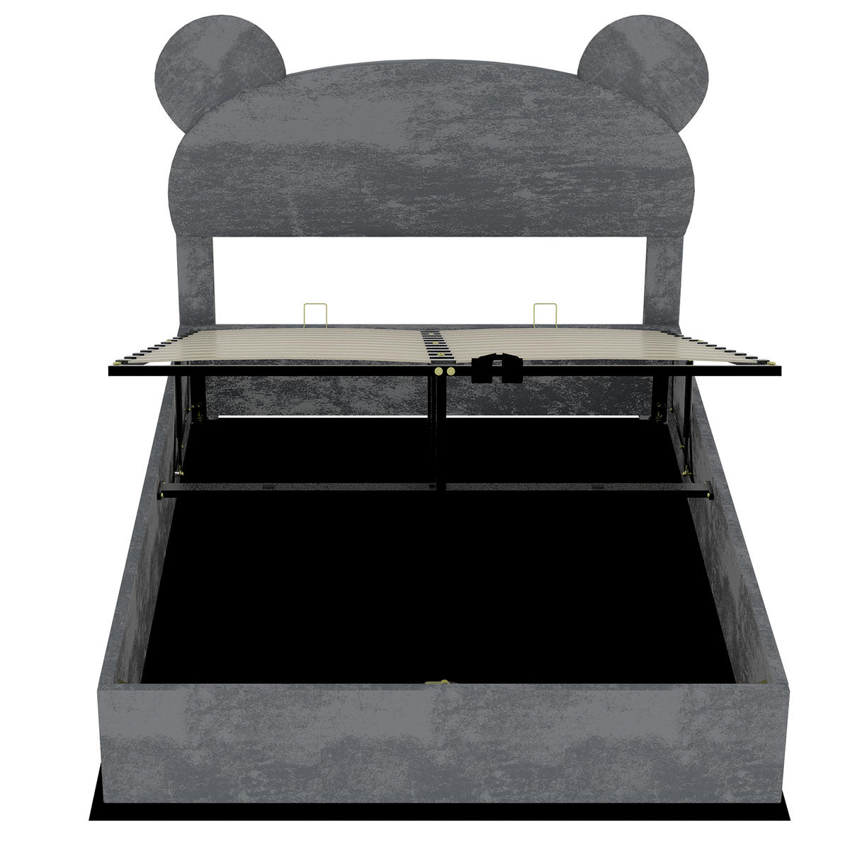 STAURAUMBETT 140/200 cm DE-35489 mit Gaslift und Cartoon-Kopfteil Grau - Grau, Metall (140/200cm) - ComfortXL