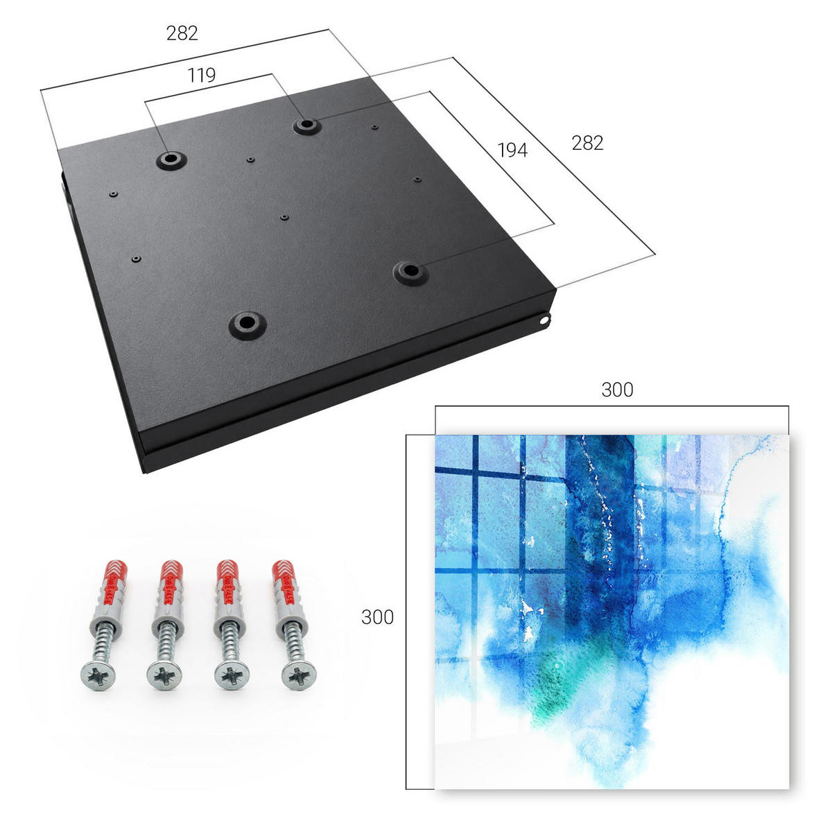 SCHLÜSSELBOX Schwarz 30x30 cm- Türöffnung nach rechts - Blaue Wellen - Blau, Metall (30/30/5cm) - TULUP