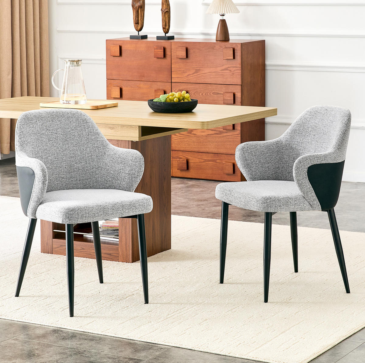 STUHL 2er-Set Esszimmer 83 cm Stoff Grau/Schwarz - Grau, Metall (56.5/83/53cm) - Meubliv