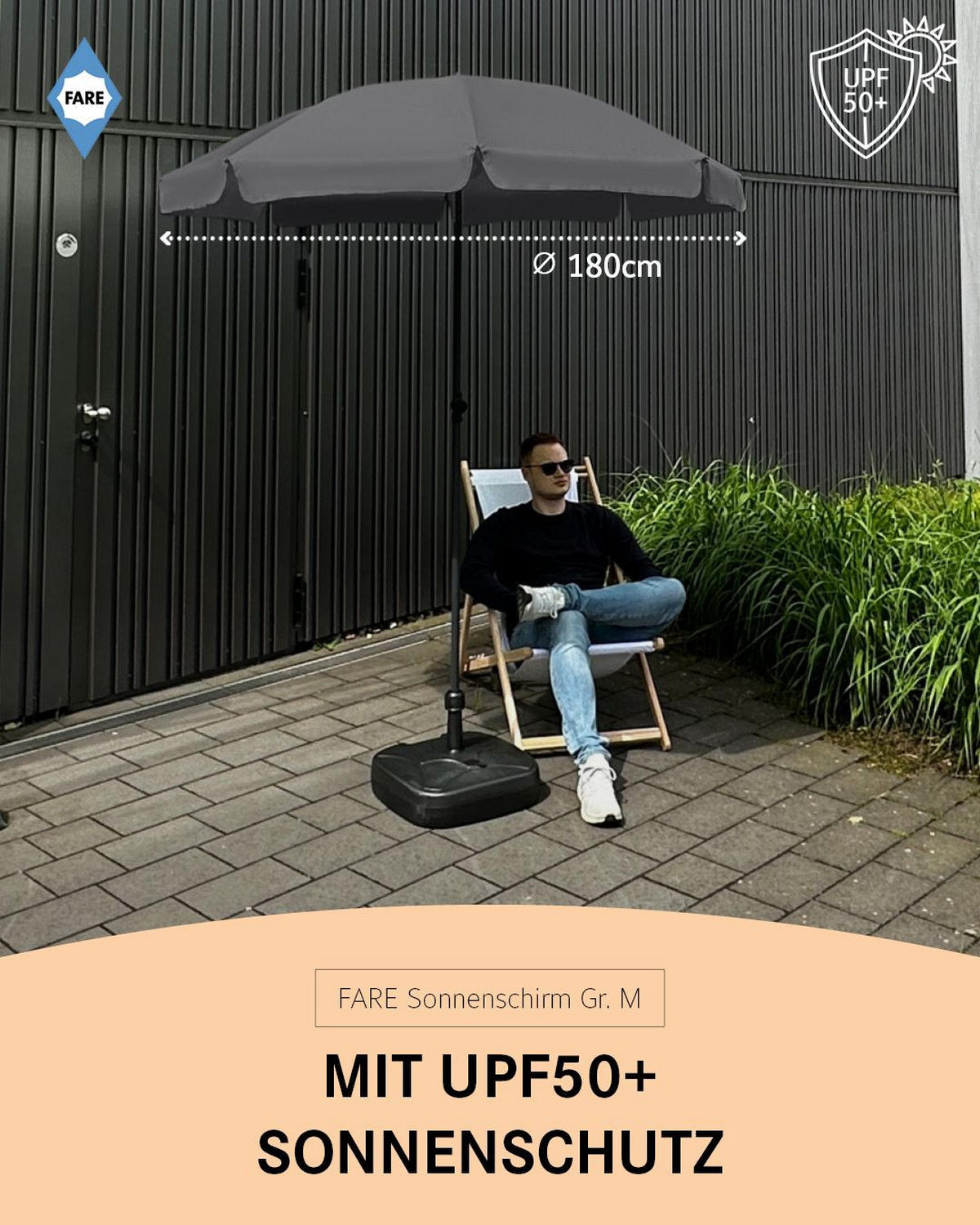 SONNENSCHIRM 180/180/127 cm - Grau, Kunststoff (180/180cm) - FARE