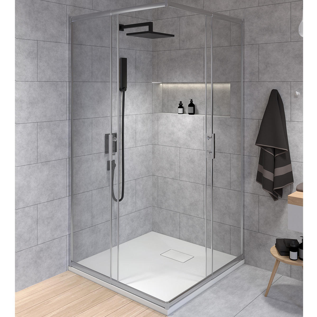 DUSCHKABINE Hela Silber/Transparent, quadratisch, 80/80/190 cm - Silberfarben, Glas (80/80/190cm) - bad land