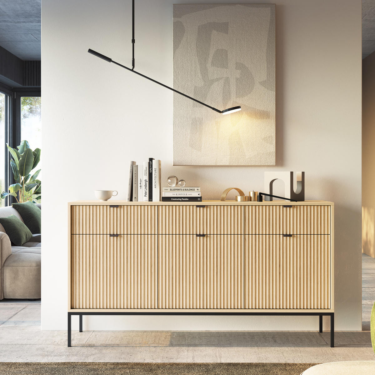 SIDEBOARD NANAIMO KOM3 Profilierte Fronten Eiche Vicenza Eiche Vicenza - Eiche Artisan, Holzwerkstoff (154/83/39cm) - Komodee