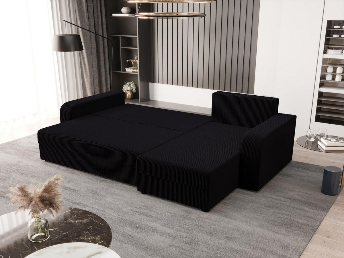 ECKSOFA HEWLET L BIS Zoom 23 Rechts mit Schlaffunktion - Schwarz, Textil (240/140cm) - Bedante