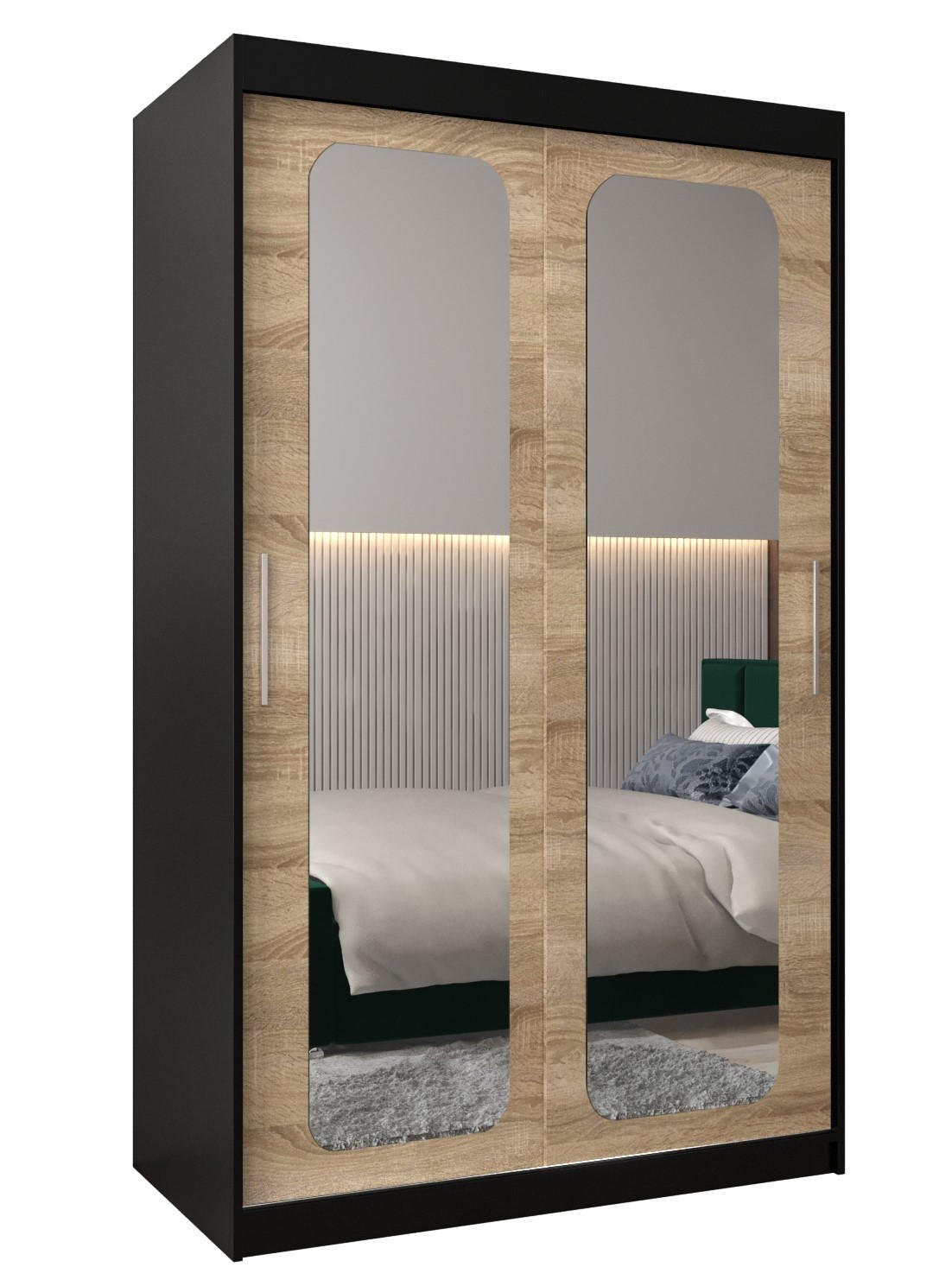 SCHWEBETÜRENSCHRANK 200/120/62 2-türig - Silberfarben/Schwarz, Holz/Kunststoff (120/200/62cm) - Abiks Möbel