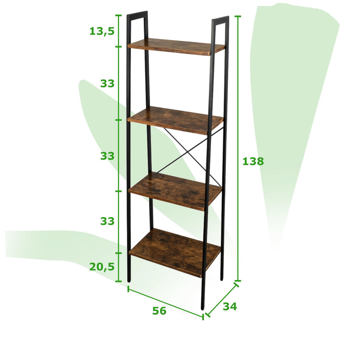 REGAL Metall Holzoptik Dunkelbraun 4 Böden 56/34/137 cm - Dunkelbraun, Holzwerkstoff/Metall (56/137/36cm) - Begryf