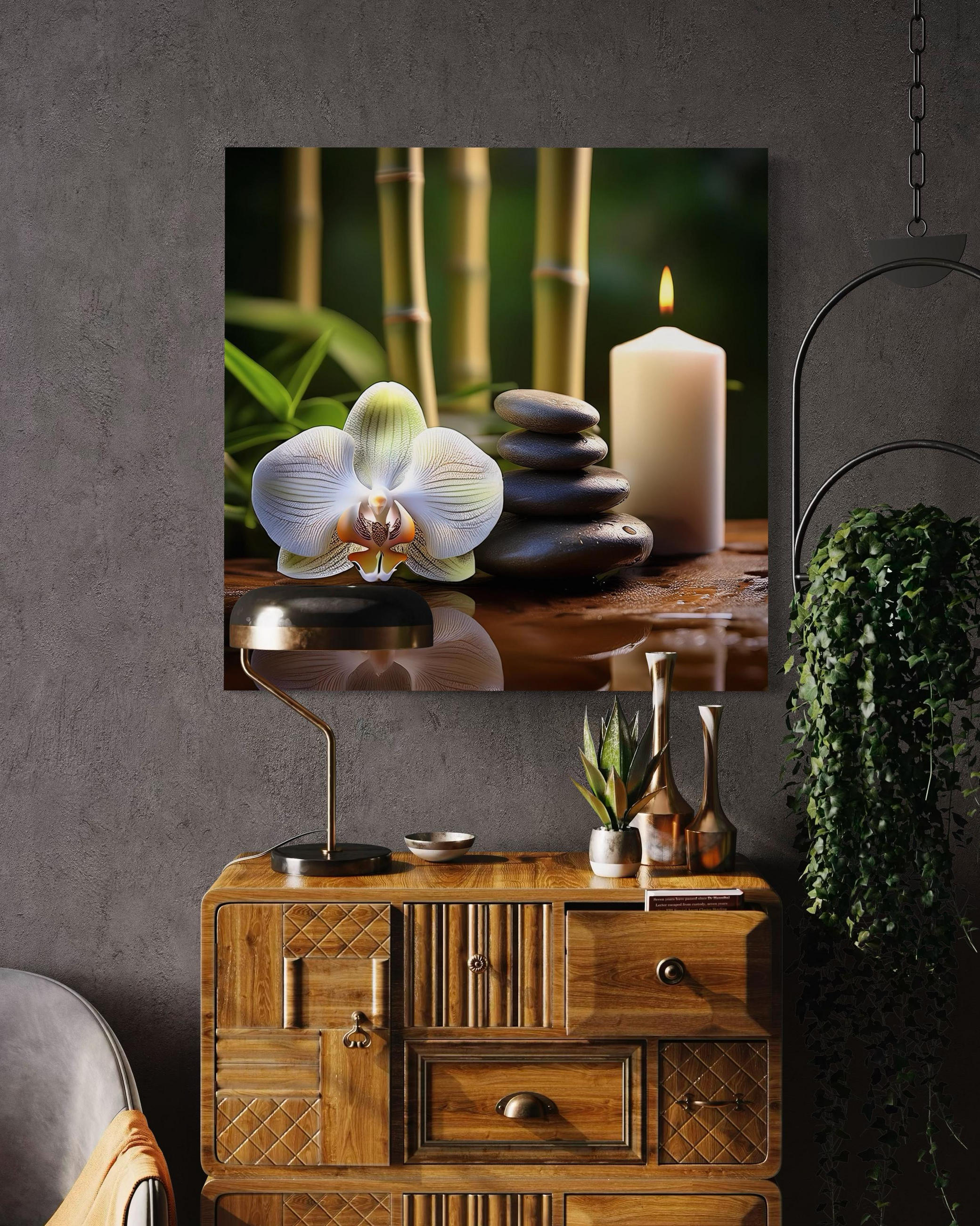 WANDBILD zen komposition - Grün, Textil (50/50cm) - Feeby