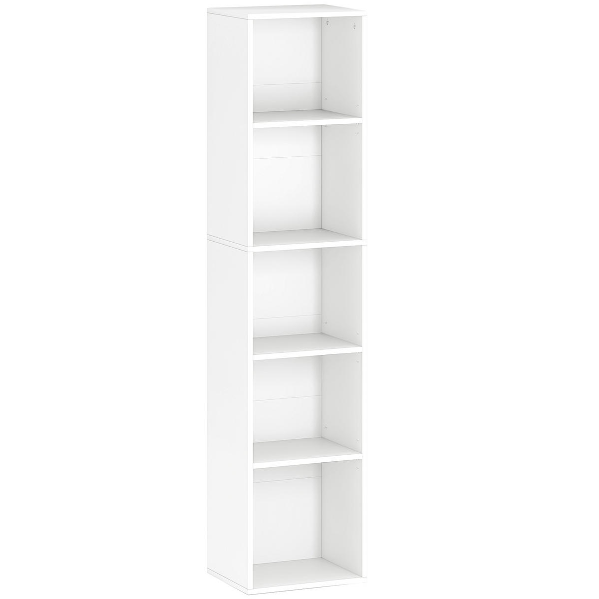 BÜCHERREGAL, Standregal mit 5 Ebenen, Verstellbare Ablage für Wohnzimmer - Weiß, Karton (24/133.5/30cm) - HOMCOM