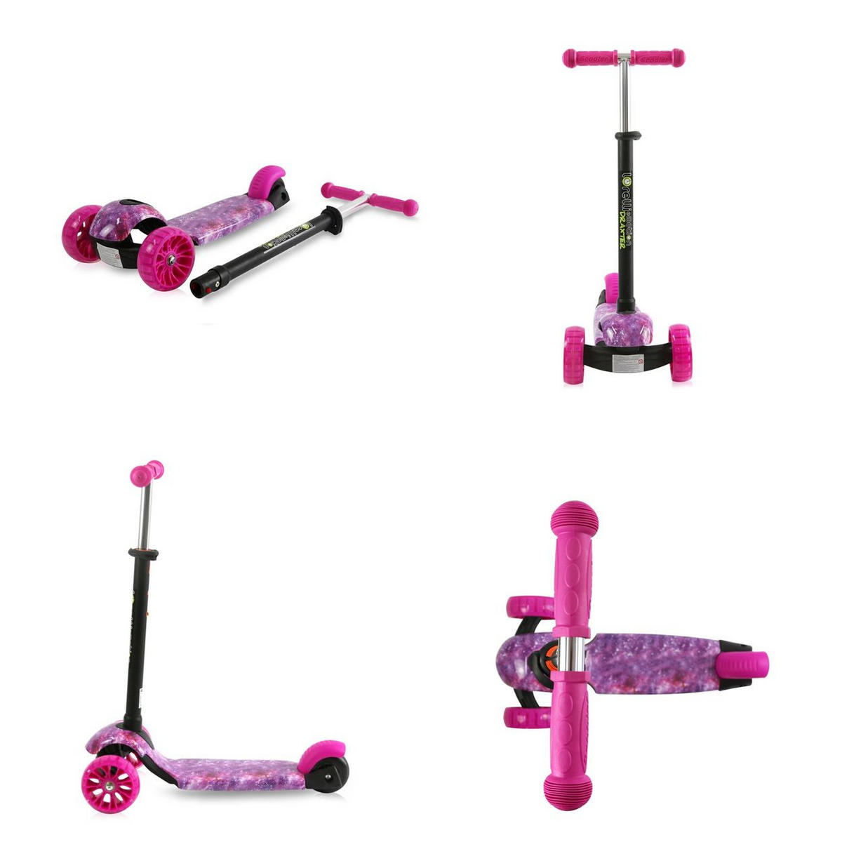 KINDERROLLER Draxter pink höhenverstellbar, PU-Leuchträder Fußbremse - Rosa, Metall (52/13/77cm) - Lorelli