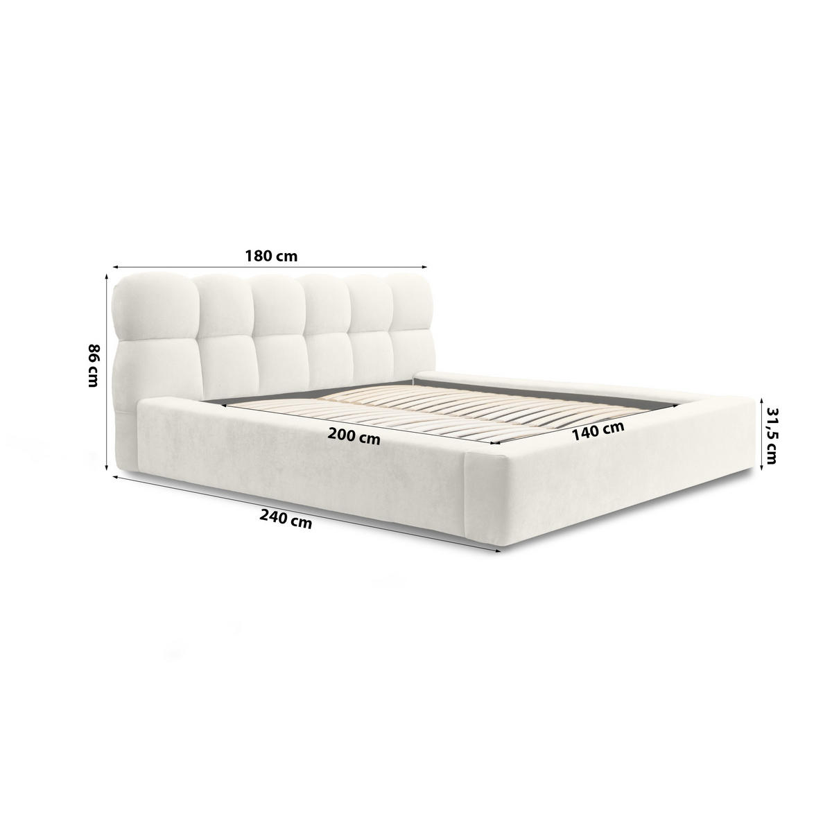 POLSTERBETT schenilen Struktur Paulon 140x200 cm, Creme - Creme, Textil (140/200cm) - Fedve