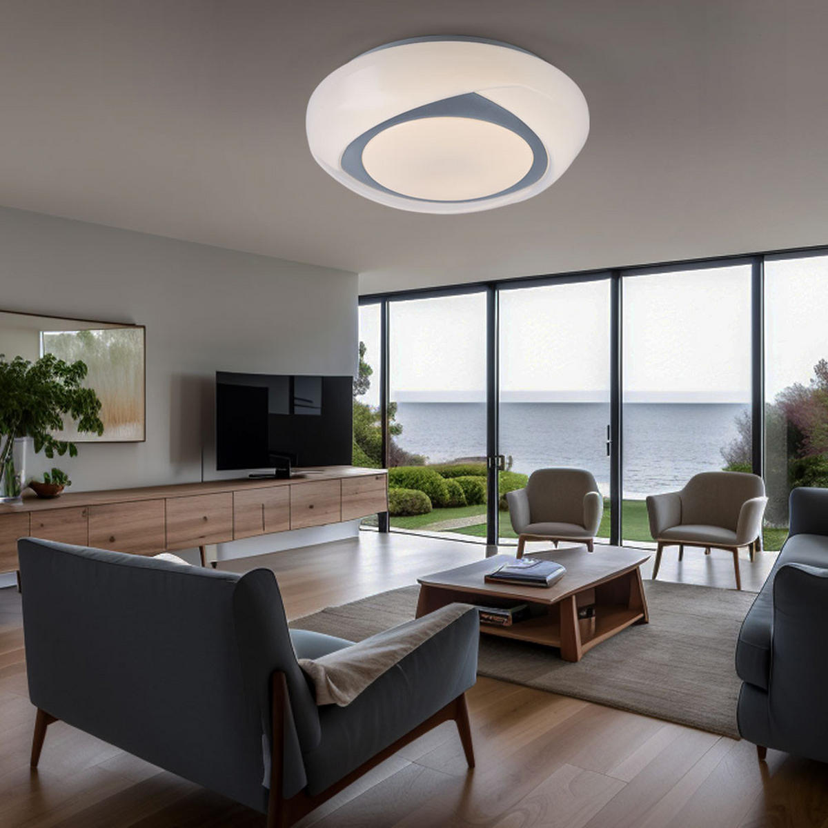 LED DECKENLEUCHTE Metall Weiß Rund - Weiß, Metall (35/35/9.5cm) - Globo Lighting