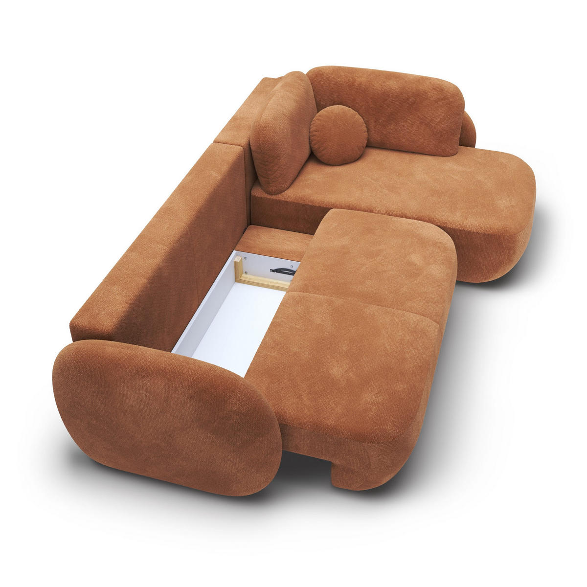 ECKSOFA AMICO II R-S Orange Geflochtener Stoff mit Schlaffunktion - Orange, Holz (289/190cm) - MASSENO