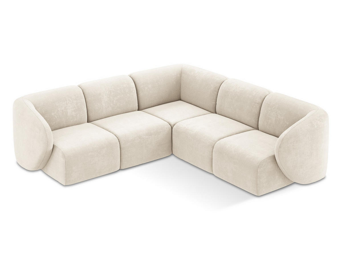 ECKSOFA Chenille Stoff Beige - Creme/Schwarz, Holzwerkstoff/Kunststoff (251/251cm) - Makamii