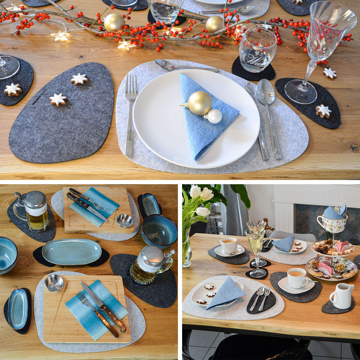 FLUSSKIESEL-TISCHSET 16er Set Hellgrau - Grau, Kunststoff (42/31.5/1cm) - Dunedesign