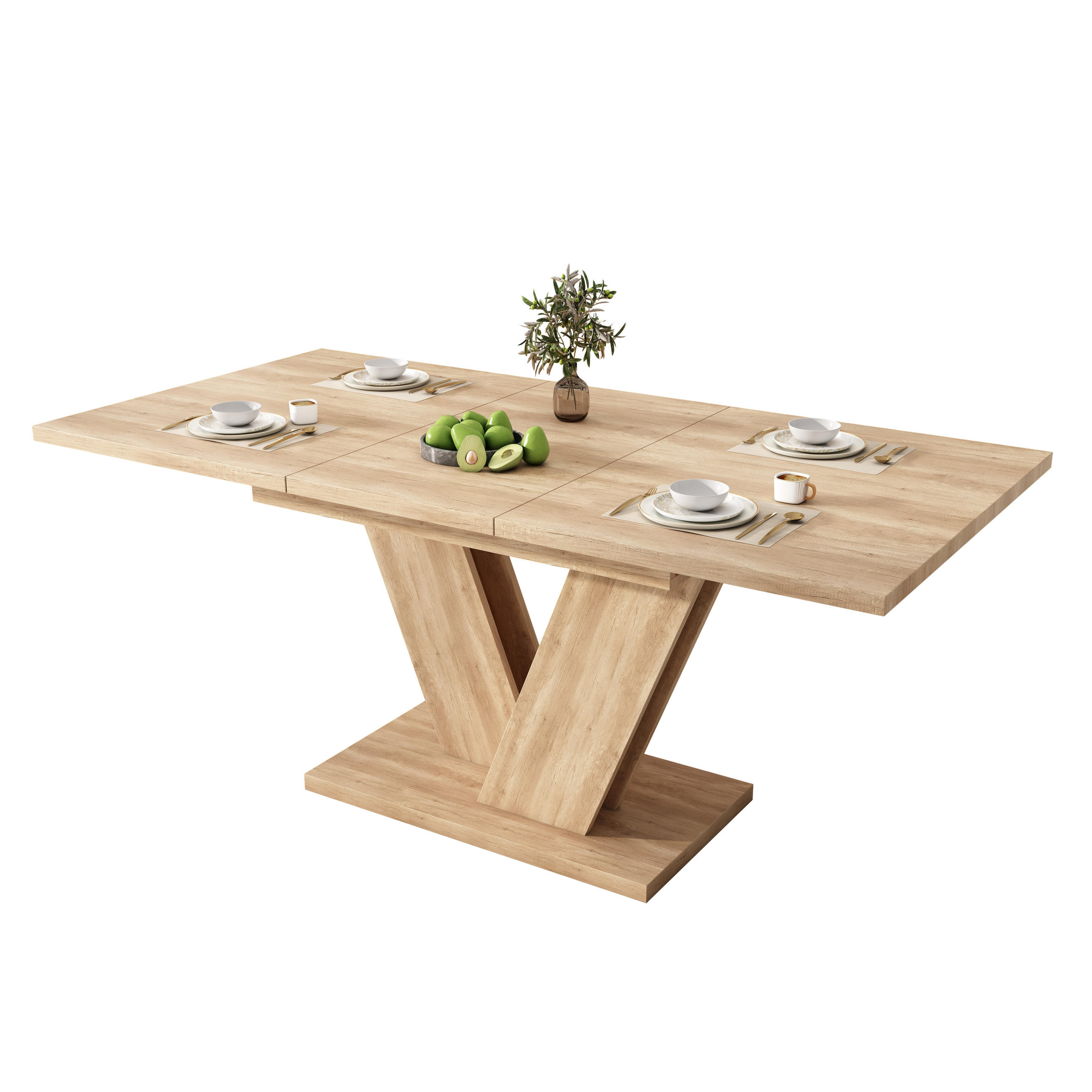 ESSTISCH Ausziehbar MDF V-Beine Stabil 140/180 cm 4–8 Personen moderne Konstruktion - Eichefarben, Holzwerkstoff/Metall (180/80/75.5cm) - EVRYAE