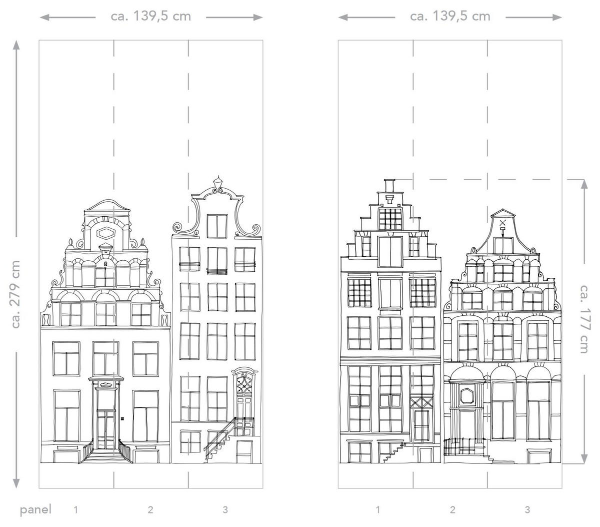 FOTOTAPETE gezeichnete Amsterdamer Grachtenhäuser 150 x 279 cm - Schwarz, Papier (150/279cm) - ESTAhome