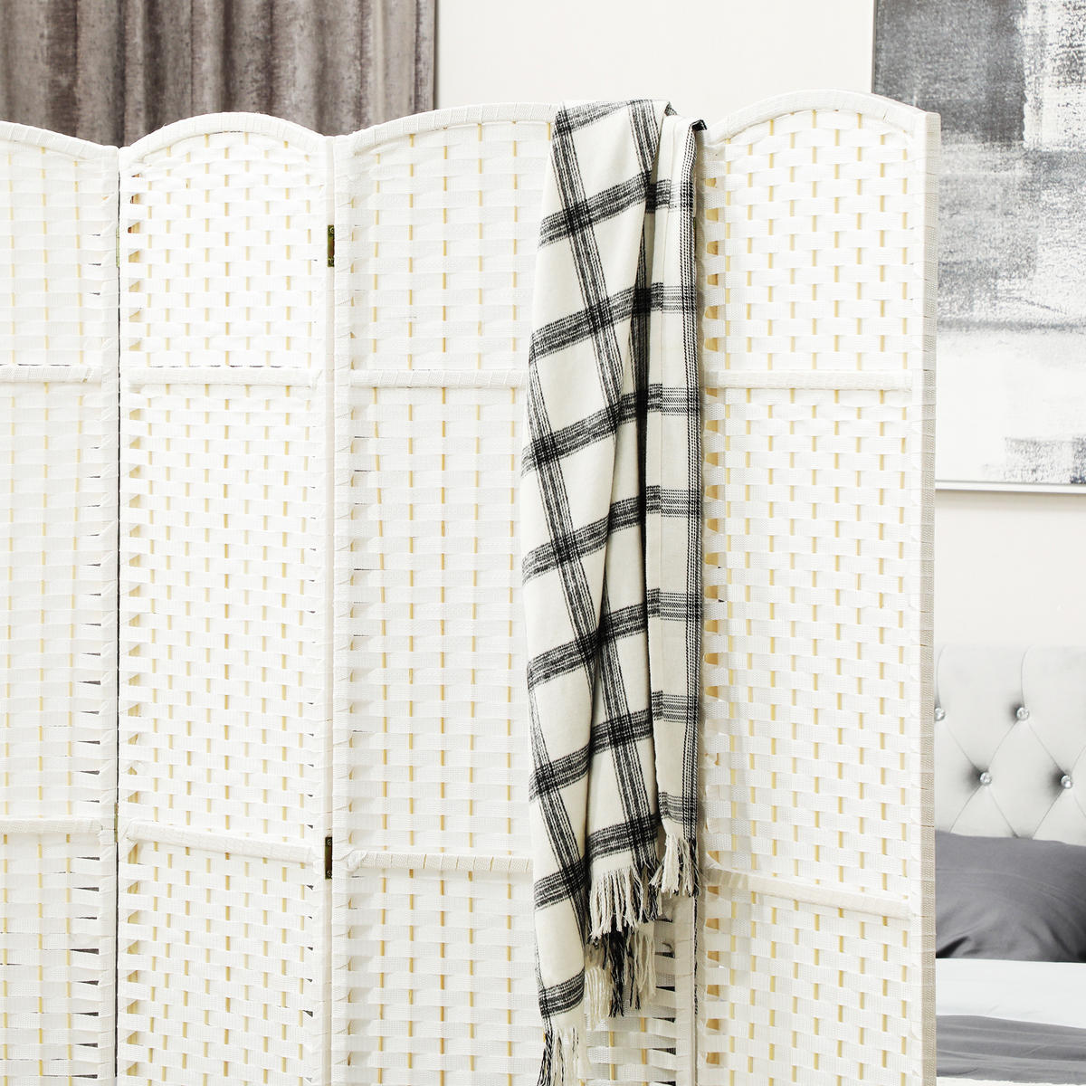 PARAVENT 4-teilig 160 x 170 cm Raumteiler Trennwand aus Kiefernholz Weiß - Weiß, Kunststoff (1.6/170/160cm) - HOMCOM