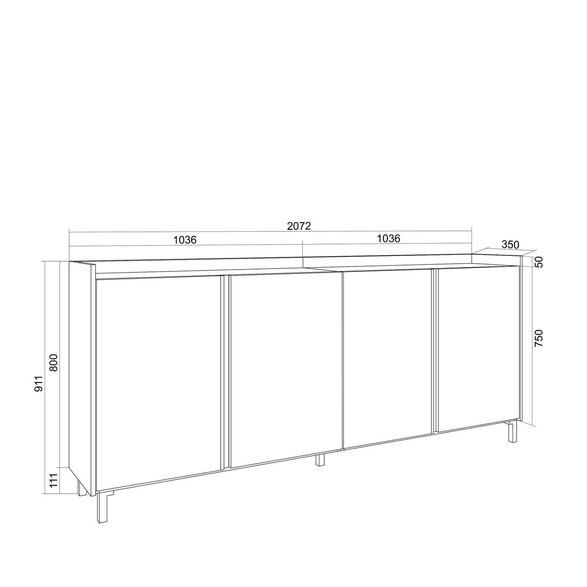 SIDEBOARD, Dunkler Eiche und Schwarz, 207/35/91cm, mit Beinen - Dunkelbraun, Holzwerkstoff (207/91/35cm) - Skraut Home