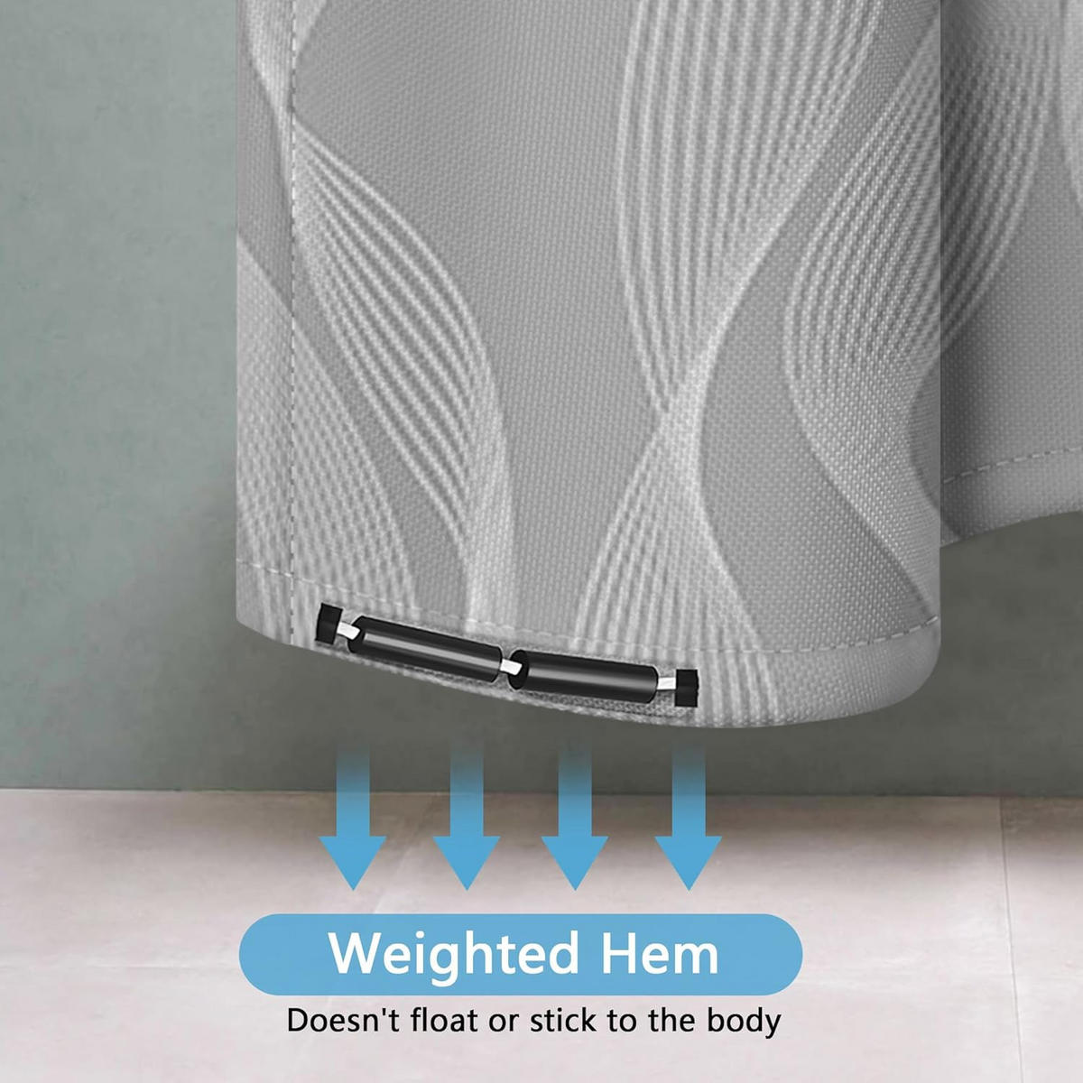 DUSCHVORHANG Grau Polyester wasserdicht maschinenwaschbar Badezimmer mit Haken - Grau, Textil (200/3cm) - MCBOSON