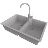 GRANITSPÜLE Madrid Twin, 2-er set Grau 78/50 cm 2 Becken + Küchenarmatur 32/20 cm + Ablauf-Set ab 80er Unterschrank - Grau, Kunststoff (78/19/50cm) - Primagran