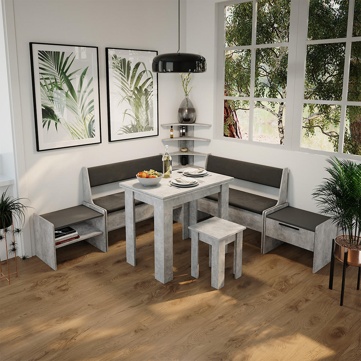 LAVICE DO JÍDELNY DO ROHU Roman Beton/antracit - šedá, kompozitní dřevo (53.5/45.5/41.1cm) - Vicco